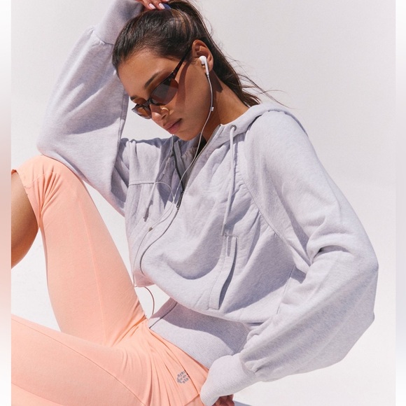 FP Movement by Free People Prep Zip Up in Heather Grey with Thumb Holes - Picture 3 of 5